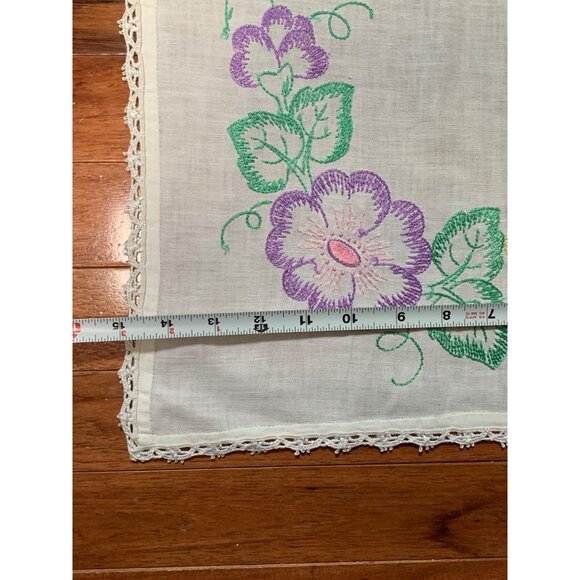 Embroidery Pink Purple and Yellow Flower Table Runner 15x46 Vintage - Picture 8 of 12